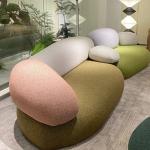 Luxury Unique Living Room Sofa Wood Comfortable Curved Recliner Puffs Sofa Modern Designer Lounge Divani Da Soggiorno Furniture