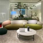 Luxury Unique Living Room Sofa Wood Comfortable Curved Recliner Puffs Sofa Modern Designer Lounge Divani Da Soggiorno Furniture