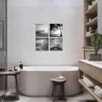 sechars - Black and White Beach Wall Art Seascape Painting Sunrise Scenery Picture Giclee Canvas Print Framed for Living Room Bedroom Bathroom Home Office Wall Decoration