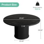 Tribesigns 47.24-Inch Black Round Dining Table for 4-6 People, Modern Fluted MDF + Metal Base Kitchen Table, Sturdy Circle Dining Room Furniture, Black