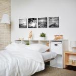 sechars - Black and White Beach Wall Art Seascape Painting Sunrise Scenery Picture Giclee Canvas Print Framed for Living Room Bedroom Bathroom Home Office Wall Decoration