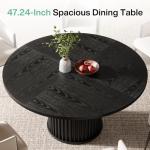 Tribesigns 47.24-Inch Black Round Dining Table for 4-6 People, Modern Fluted MDF + Metal Base Kitchen Table, Sturdy Circle Dining Room Furniture, Black
