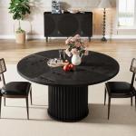 Tribesigns 47.24-Inch Black Round Dining Table for 4-6 People, Modern Fluted MDF + Metal Base Kitchen Table, Sturdy Circle Dining Room Furniture, Black