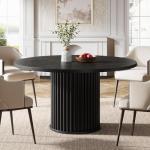 Tribesigns 47.24-Inch Black Round Dining Table for 4-6 People, Modern Fluted MDF + Metal Base Kitchen Table, Sturdy Circle Dining Room Furniture, Black