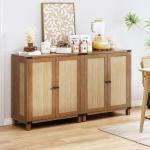 31.5" Rattan Style Credenza Sideboard Buffet Cabinet with 2 Soft-Close Doors & Adjustable Shelves for Living Room, Hallway