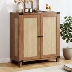 31.5" Rattan Style Credenza Sideboard Buffet Cabinet with 2 Soft-Close Doors & Adjustable Shelves for Living Room, Hallway
