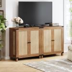 31.5" Rattan Style Credenza Sideboard Buffet Cabinet with 2 Soft-Close Doors & Adjustable Shelves for Living Room, Hallway