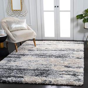 SAFAVIEH Area Rug 8x10 - Fontana Shag Collection - Large - Grey & Ivory, Modern Design, Non-Shedding & Easy Cleaning, Ultra Plush Thick Pile, Ideal for Living Room, Bedroom, Dining Space (FNT853G)