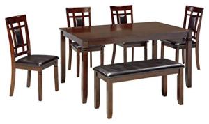 Signature Design by Ashley Bennox Dining Room Table and Chairs with Bench (Set of 6), Brown