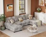 JUMMICO Sectional Couches for Living Room, U Shaped Couch with Chenille Fabric, 4 Seat Modern Sofa with Removable Pillows for Apartment and Small Space (Fabric, Grey)
