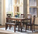 Signature Design by Ashley Bennox Dining Room Table and Chairs with Bench (Set of 6), Brown
