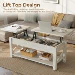 Rolanstar 47.2" Lift Top Coffee Table with Hidden Compartment, 2 Way Lift Top Coffee Table with Open Shelf & X Wooded Support, Farmhouse Center Table for Living Room, Grey