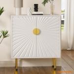 White Accent Storage Cabinet with Gold Handle Legs, Buffet Cabinet with Storage, Sideboard, Perfect Credenza