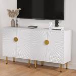 White Accent Storage Cabinet with Gold Handle Legs, Buffet Cabinet with Storage, Sideboard, Perfect Credenza