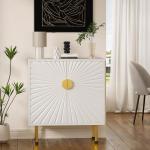White Accent Storage Cabinet with Gold Handle Legs, Buffet Cabinet with Storage, Sideboard, Perfect Credenza