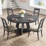 GarveeHome 47 in Round Large Dining Table Set for 4 to 6, Farmhouse Dinner Table with Wooden Top and Legs for Home Dining Room or Living Room - Black(No Chairs)