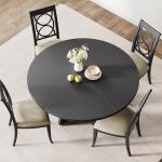 GarveeHome 47 in Round Large Dining Table Set for 4 to 6, Farmhouse Dinner Table with Wooden Top and Legs for Home Dining Room or Living Room - Black(No Chairs)