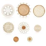 Boho Wall Basket Decor Set of 8 - Flat Woven Basket Wall Hanging Decor,Round Tassels White Macrame Tapestry Wall Decor Art,Handmade Rattan Wicker Seagrass Home Wall Baskets Decor（Boho Classic)