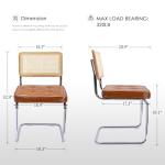 Zesthouse Natural Rattan Dining Chairs Set of 2, Modern Dining Room Chairs with Solid Wood Back for Kitchen Living Room, Mid Century Breuer Design Inspired, Upholstered Faux Leather Brown