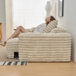 Luxury Corduroy sofa electric retractable sofa bed Wabi Sabi style living room fabric sofa multifunctional straight row Modern