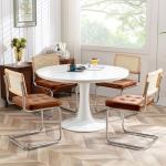 Zesthouse Natural Rattan Dining Chairs Set of 2, Modern Dining Room Chairs with Solid Wood Back for Kitchen Living Room, Mid Century Breuer Design Inspired, Upholstered Faux Leather Brown