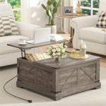 FiveWillowise Coffee Table with Storage, 31.5" W Farmhouse Lift Top Wood Square Center Table with Charging Station, Rustic Cocktail Tables with Flip Top Lids for Living Room, Home Office, Grey