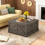 FiveWillowise Coffee Table with Storage, 31.5" W Farmhouse Lift Top Wood Square Center Table with Charging Station, Rustic Cocktail Tables with Flip Top Lids for Living Room, Home Office, Grey