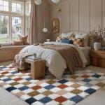 PureCozy Checkered Rug 8x10 for Living Room, Modern Rainbow Shag Rug Washable Non-Slip Large Area Rug Super Soft Indoor Fuzzy Carpet Fluffy Rugs for Bedroom Home Aesthetic Decor