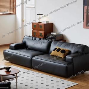 ss8350 Sofa leather first layer cowhide living room Italian straight row villa black sofa