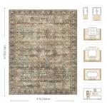 Yarooge 8x10 Area Rugs for Living Room - Washable Vintage Retro Large Rug, Soft Ultra Thin Non Slip Low Pile Traditional Distressed Boho Carpet for Bedroom Dining Room Home Office, Olive Charcoal