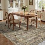 Yarooge 8x10 Area Rugs for Living Room - Washable Vintage Retro Large Rug, Soft Ultra Thin Non Slip Low Pile Traditional Distressed Boho Carpet for Bedroom Dining Room Home Office, Olive Charcoal