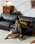 ss8350 Sofa leather first layer cowhide living room Italian straight row villa black sofa