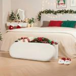 B FSOBEIIALEO Ottoman with Storage for Living Room, Sherpa Folding Storage Ottoman Foot Rest, 43.3 Inches Collapsible Bedroom Bench Cream White