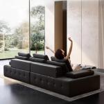 Modern Luxury 3seats Italian Minimalist Living Room Furniture Retro Lawrence Big Black Cow Leather Sofa L Shaped Lazy Minimalist