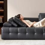 Modern Luxury 3seats Italian Minimalist Living Room Furniture Retro Lawrence Big Black Cow Leather Sofa L Shaped Lazy Minimalist