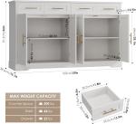 60" Large Buffet Sideboard with Storage, 36" Tall Kitchen Buffet Storage Cabinet with 4 Drawers, Modern Coffee Bar Cabinet