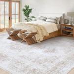 XLUEZ Area Rug 8x10 Living Room Rug, Machine Washable Vintage Distressed Medallion Rug Non-Slip Soft Low Pile Large Indoor Rugs for Bedroom Kitchen Dining Room Office(Beige,8'x10')