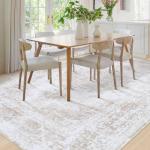 XLUEZ Area Rug 8x10 Living Room Rug, Machine Washable Vintage Distressed Medallion Rug Non-Slip Soft Low Pile Large Indoor Rugs for Bedroom Kitchen Dining Room Office(Beige,8'x10')
