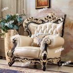 European leather sofa luxury villa living room ebony first layer cowhide solid wood furniture