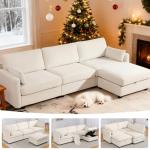 109'' Modular Sectional Sofa, L Shaped Couch with Storage Ottoman, Comfy Cloud Sofa with Deep Seat, 4 Seat Convertible Sectional Couches for Living Room (Beige, Low Legs 1.97")