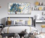 Kepgonegu Large Canvas Wall Art Blue Tree Golden Butterflies Picture Abstract Grey Graffiti Canvas Prints Ready to Hang for Living Room Bedroom Size 20x40