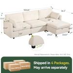 109'' Modular Sectional Sofa, L Shaped Couch with Storage Ottoman, Comfy Cloud Sofa with Deep Seat, 4 Seat Convertible Sectional Couches for Living Room (Beige, Low Legs 1.97")