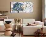 Kepgonegu Large Canvas Wall Art Blue Tree Golden Butterflies Picture Abstract Grey Graffiti Canvas Prints Ready to Hang for Living Room Bedroom Size 20x40