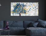 Kepgonegu Large Canvas Wall Art Blue Tree Golden Butterflies Picture Abstract Grey Graffiti Canvas Prints Ready to Hang for Living Room Bedroom Size 20x40