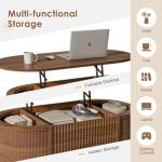 LYNCOHOME Fluted Lift Top Coffee Table with Storage,Modern Oval Coffee Table for Living Room or Home Office（Walnut）