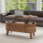 LYNCOHOME Fluted Lift Top Coffee Table with Storage,Modern Oval Coffee Table for Living Room or Home Office（Walnut）