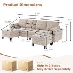 Enobala Sectional Sofa with Storage Seats, 4 Seater U Shaped Couch with 2 Movable Ottoman Chaises for Living Room, Polyester Cover & Soft Cushions, 101" Combination Sectional Couch, Beige