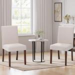 Upholstered Parsons Dining Chairs Set of 2, Modern Dining Room Chairs with Back, Fabric Kitchen Side Chairs with Wood Legs for Dinner Farmhouse Restaurant, Beige