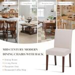 Upholstered Parsons Dining Chairs Set of 2, Modern Dining Room Chairs with Back, Fabric Kitchen Side Chairs with Wood Legs for Dinner Farmhouse Restaurant, Beige