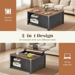 Decofy Lift Top Coffee Table with Storage, 31.5" Mid Century Modern Square Coffee Tables for Living Room, Large Hidden Storage Compartment, Adjustable Shelves & Sliding Door, Black